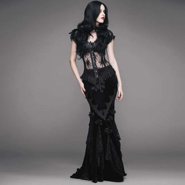 Women's Vintage Goth Skirt With Train corduroy skirt durable
