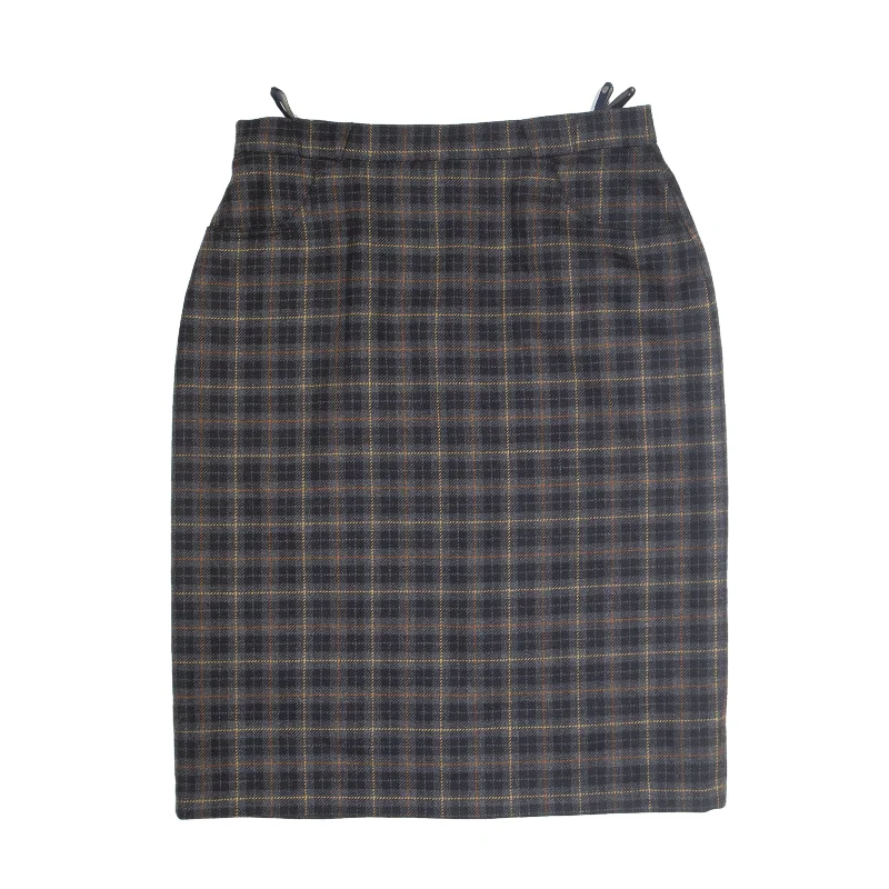 YOUR SIXTH SENSE Midi A-Line Skirt Grey 90s Wool Check Womens UK 16 mini skirt trendy